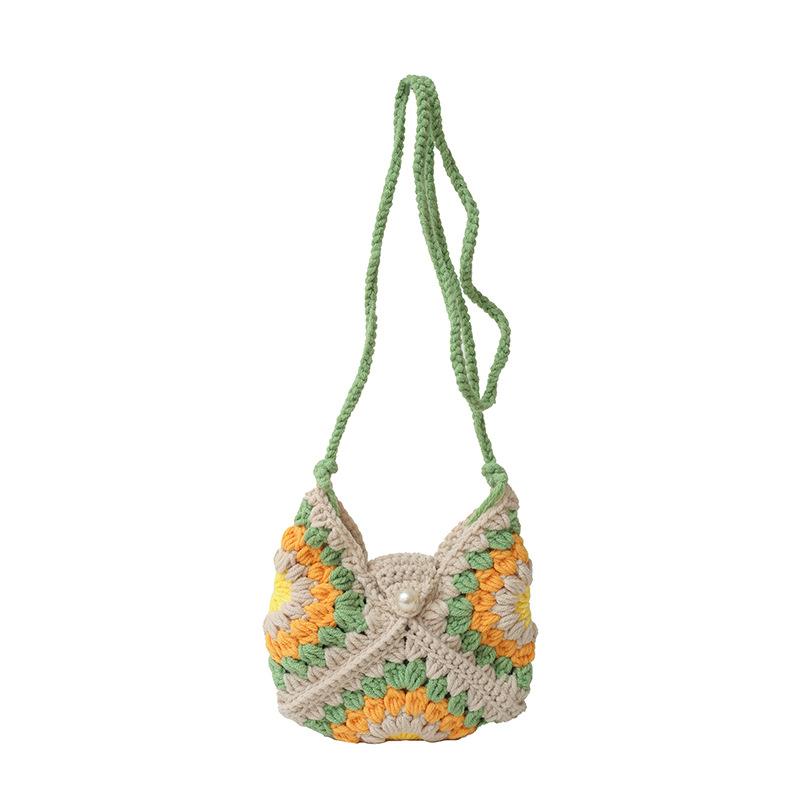 Sac à Bandoulière Sac en Crochet Fleur Sac Tricoté Bohème Tournesol Sac Bandoulière au Crochet Grande Capacité Sacs de Rangement Plage Plage