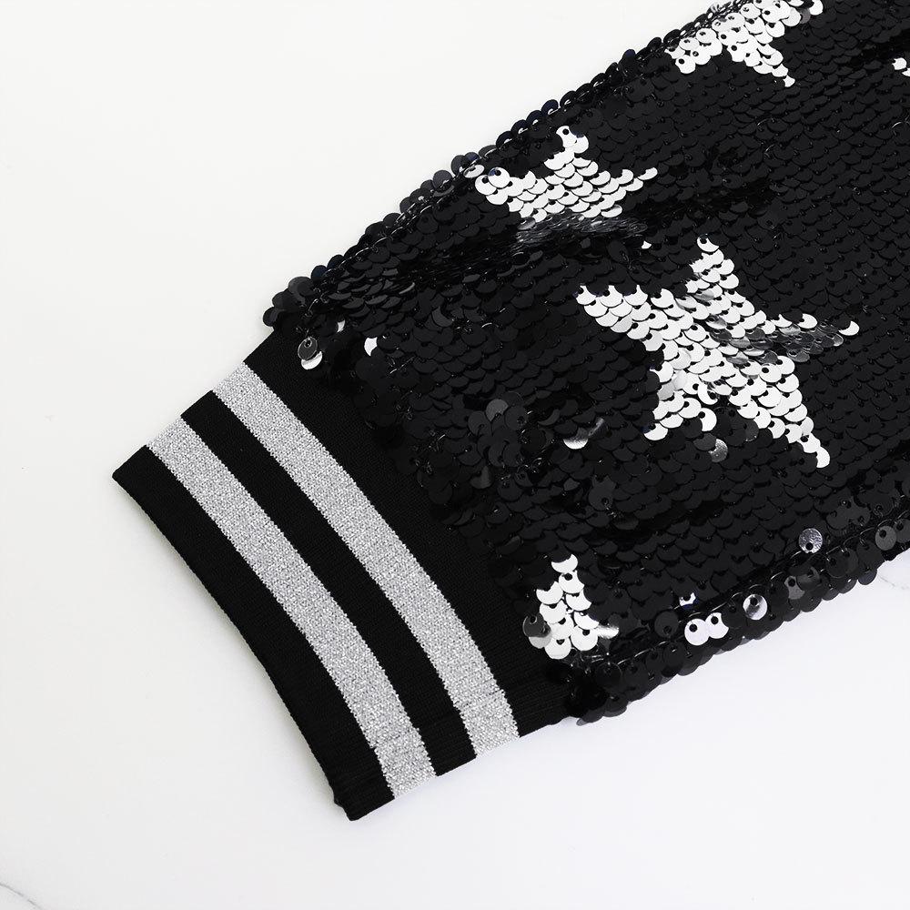 Women's Jacket Autumn Sequin Decorated Stars Silver Embellished Zip Jacket