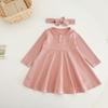 Girls Spring Autumn Ribbed Long Sleeve Dress Solid Button Front Round Neck Casual Chic Kids Clothing