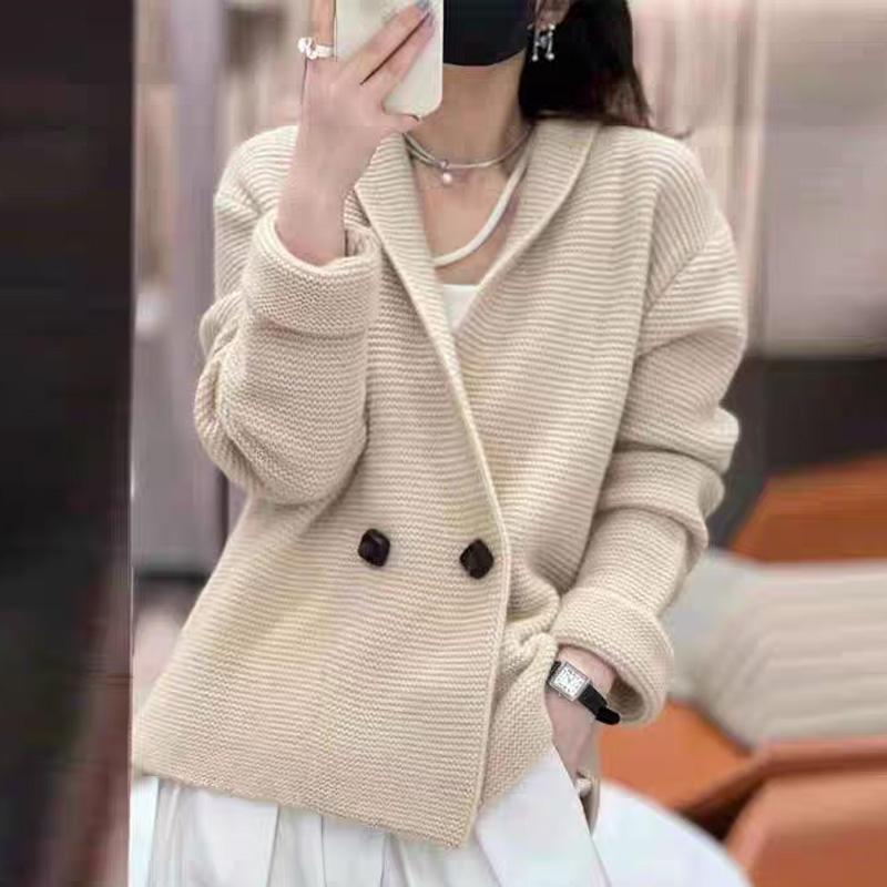 Winter verdicken Pullover Herbst Damen Langarm Strickjacke Uni Lässig zweireihig V-Ausschnitt Mode locker Strickwaren Mantel