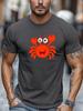 Cheerful Red Cartoon Crab Sea Animal Graphic Unisexs Cotton Crew Neck Tee Short Sleeve Loose Casual Daily Street Male Wear Top