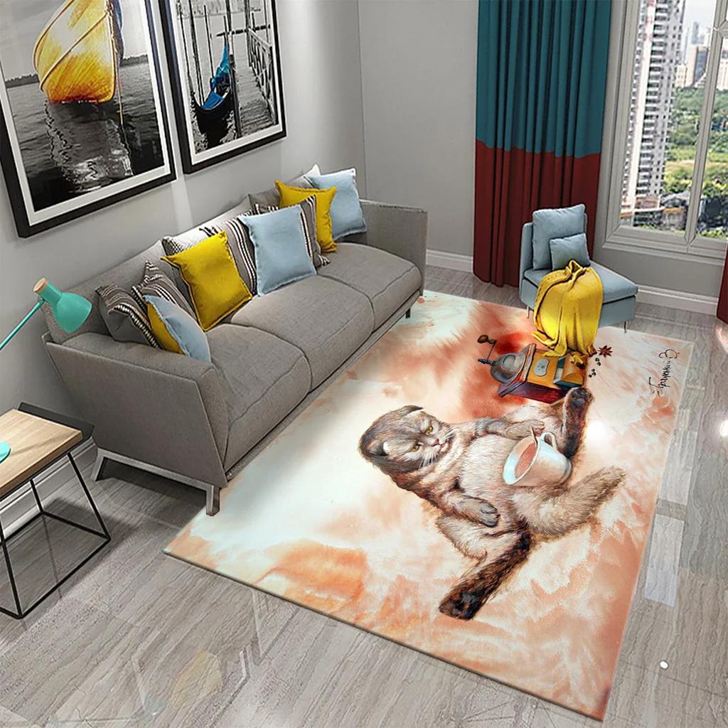 Cute Cat Oil Painting Carpet Bathroom Modern Non-slip Door Mat Kitchen Home Living Room Bedroom Funny Kitty Decor Floor Area Mat