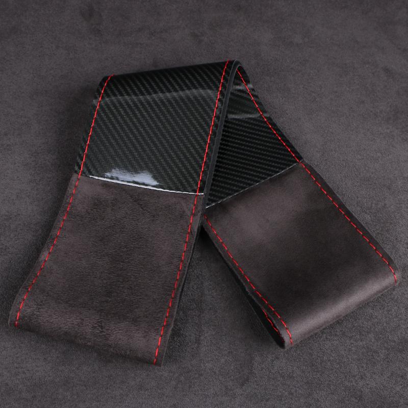 DIY Carbon Fiber Suede Universal Auto Steering Wheel Cover Anti-Slip Sweat-Absorbing Comfort Grip  37-38.5cm Car Interior Decor