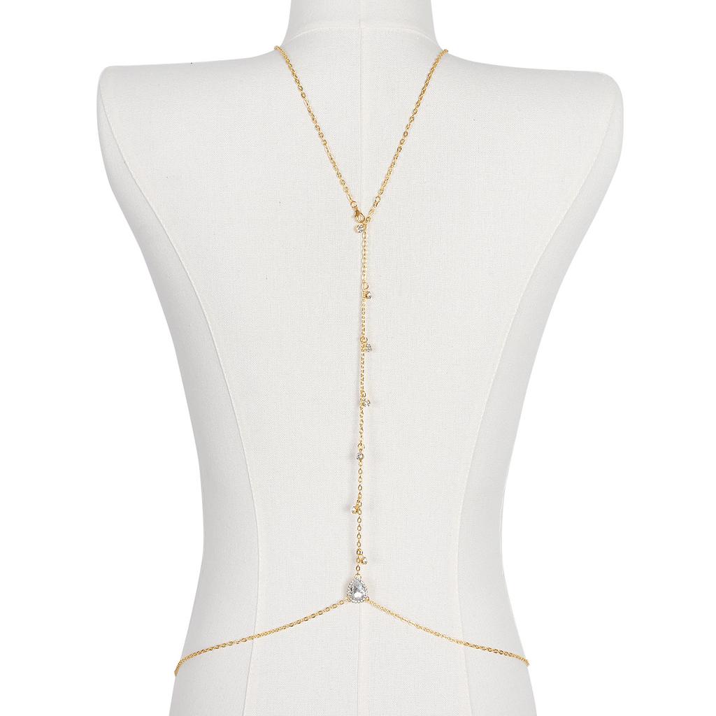 Bride Backless Rhinestone Waterdrop Body Chain Belly Waist Necklace for Women Mom Girlfriend Summer Beach Body Jewelry