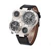 Oulm Fashion Luxury Men's Watch Double Time Zone Large Dial Luminous Leather Strip Men's Quartz Watches relojes para hombre