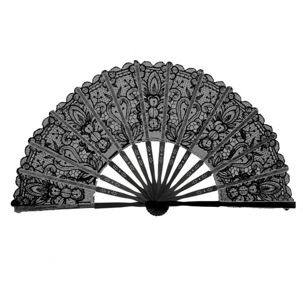 Elegant Lace Trim Fan Vintage Fabric Folding Fan Elegant Vintage Style Lace Trim Folding Fan with Tassel for Wedding for Stage