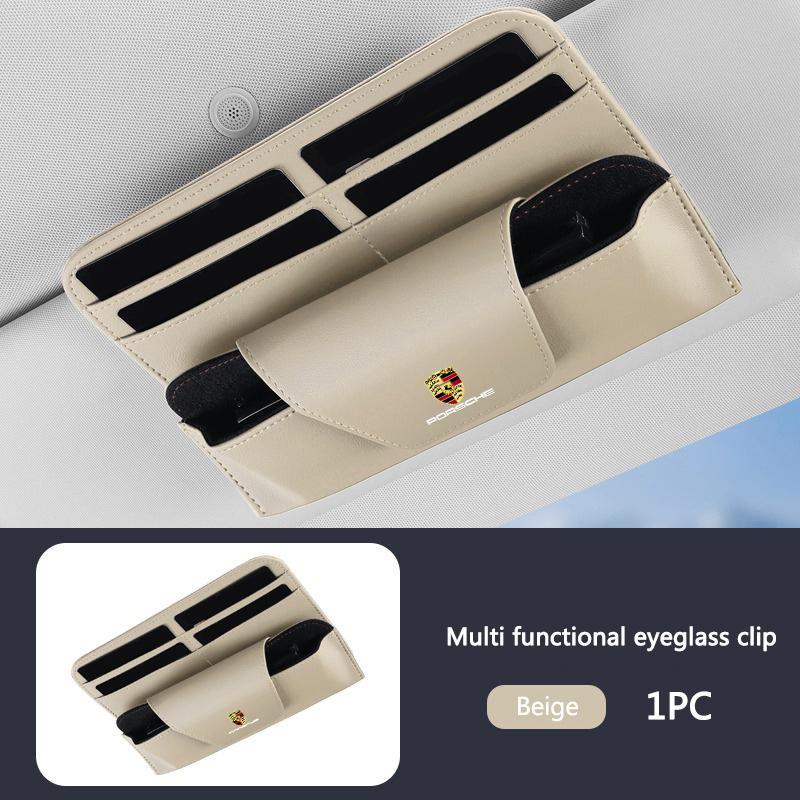 Автомобильный солнцезащитный козырек Органайзер для очков Держатель для солнцезащитных очков для Porsche Panamera Taycan 911 718 Macan Cayenne Boxster Cayman Аксессуары бежевый