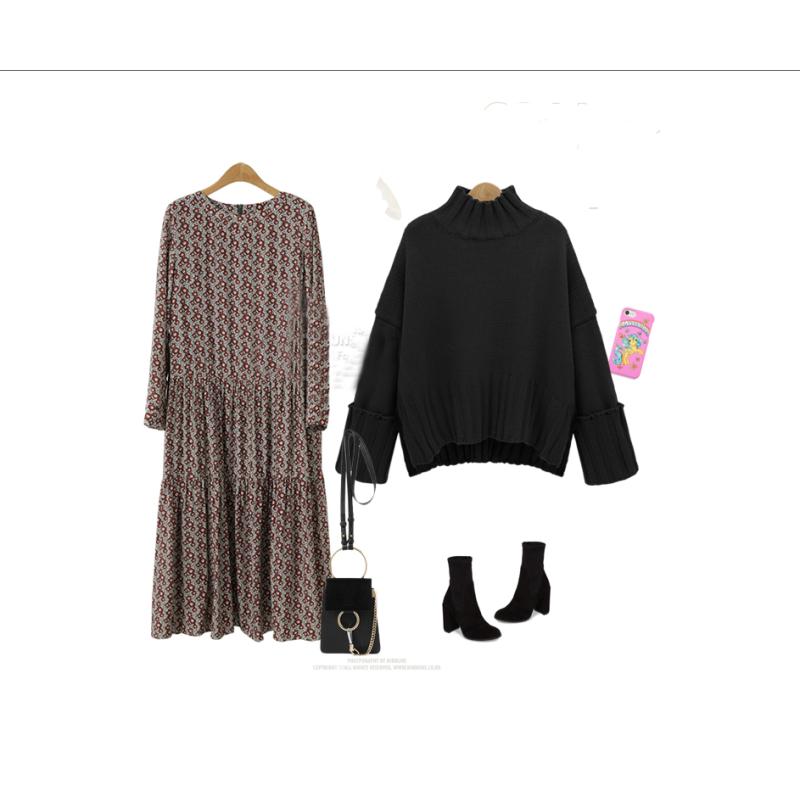 Tooxika Autumn New Women's Clothing Large Size Floral Dress Women's Long Sleeve Loose Bottoming Skirt
