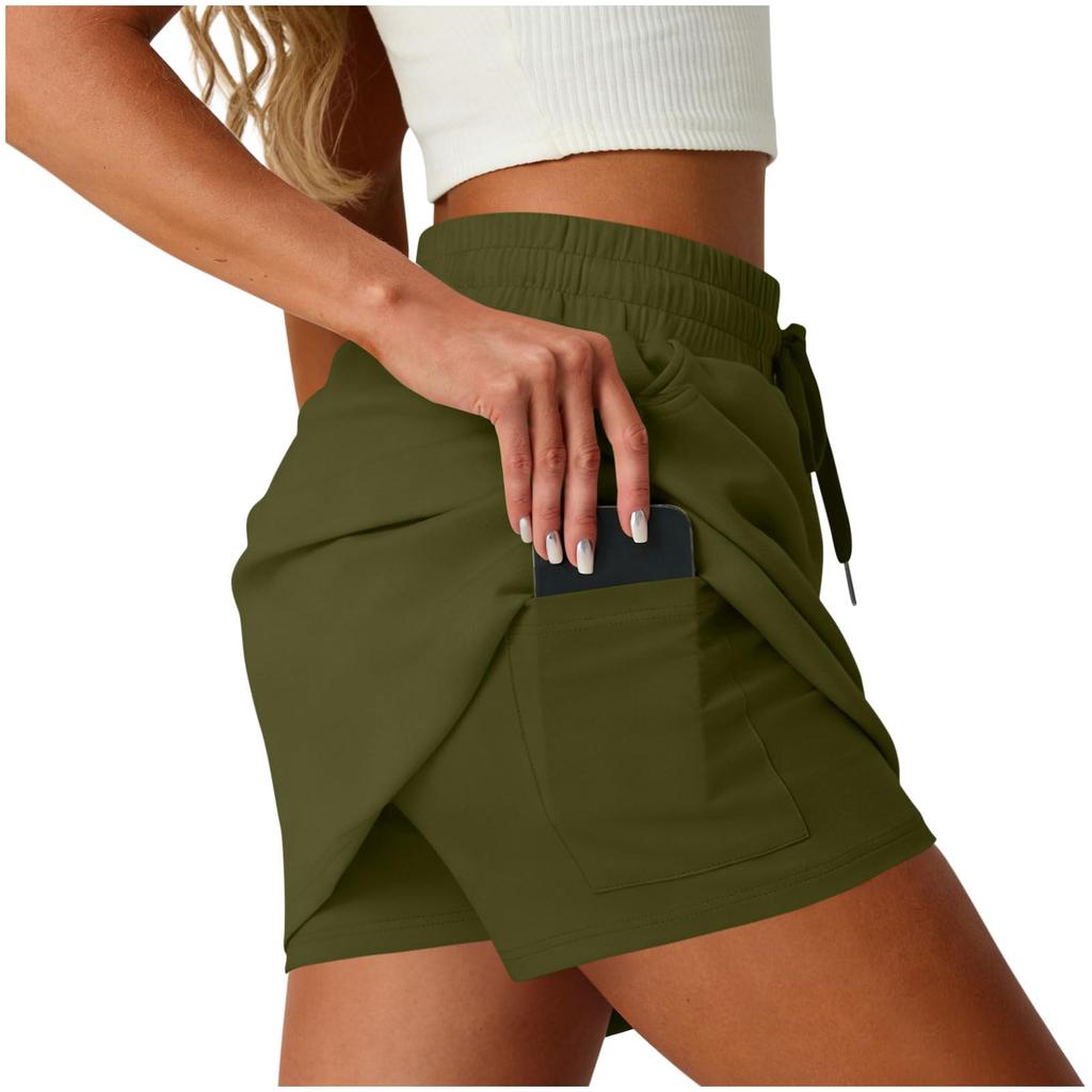 Women’s High Waist Athletic Skort with Side Pockets Drawstring Waistband Casual Sports Skirt Shorts for Running Yoga Tennis
