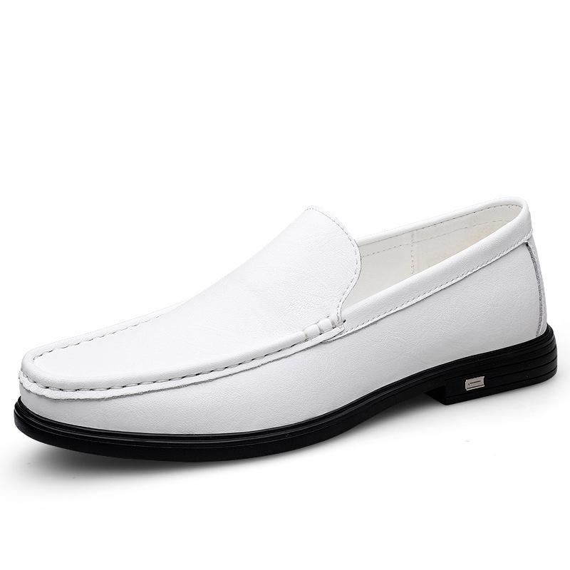Casual Leather Shoes Men's Genuine Leather Four-season Breathable Business Soft Sole White Versatile Lazy Men's Shoes Black