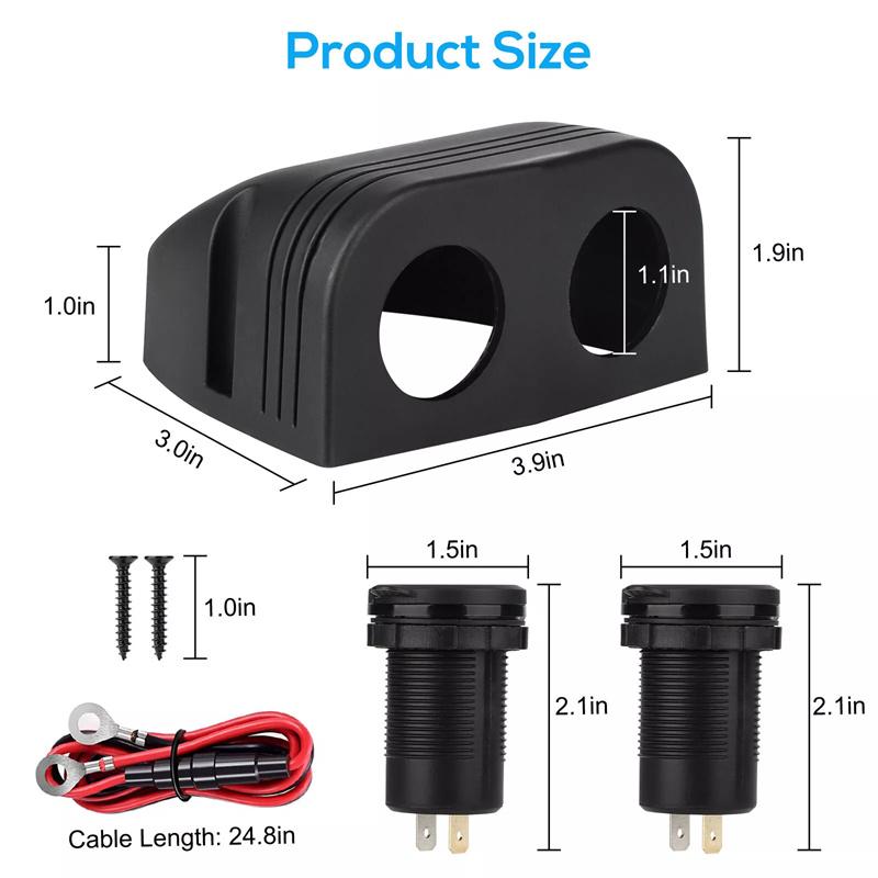 Zelt-Typ Panel Zwei-Loch, Quick Charge 3.0 Dual-USB Auto-Ladegerät + 12V/24V Steckdose für Auto, Motorrad, Boot, Marine, ATV
