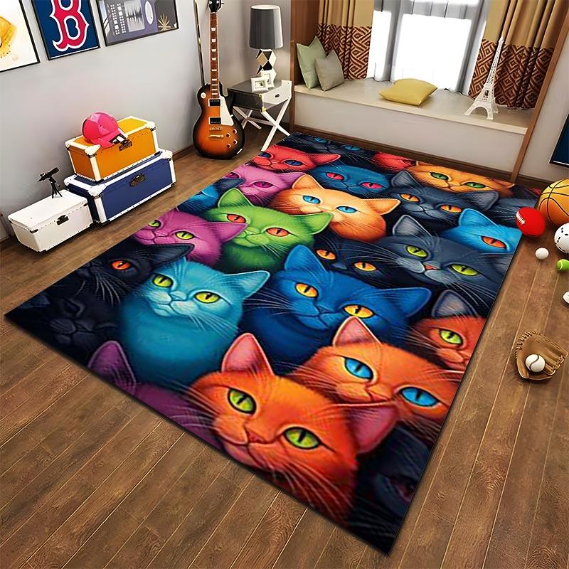Colorful Cartoon Cats Pattern Carpet for Living Room or Bedroom Decor Suitable for use as an anti-slip for living room bedroom sofas