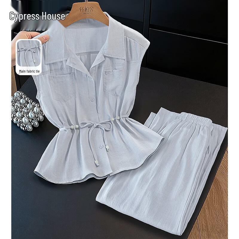 Women s Casual Sleeveless Lapel Two-Piece Set L