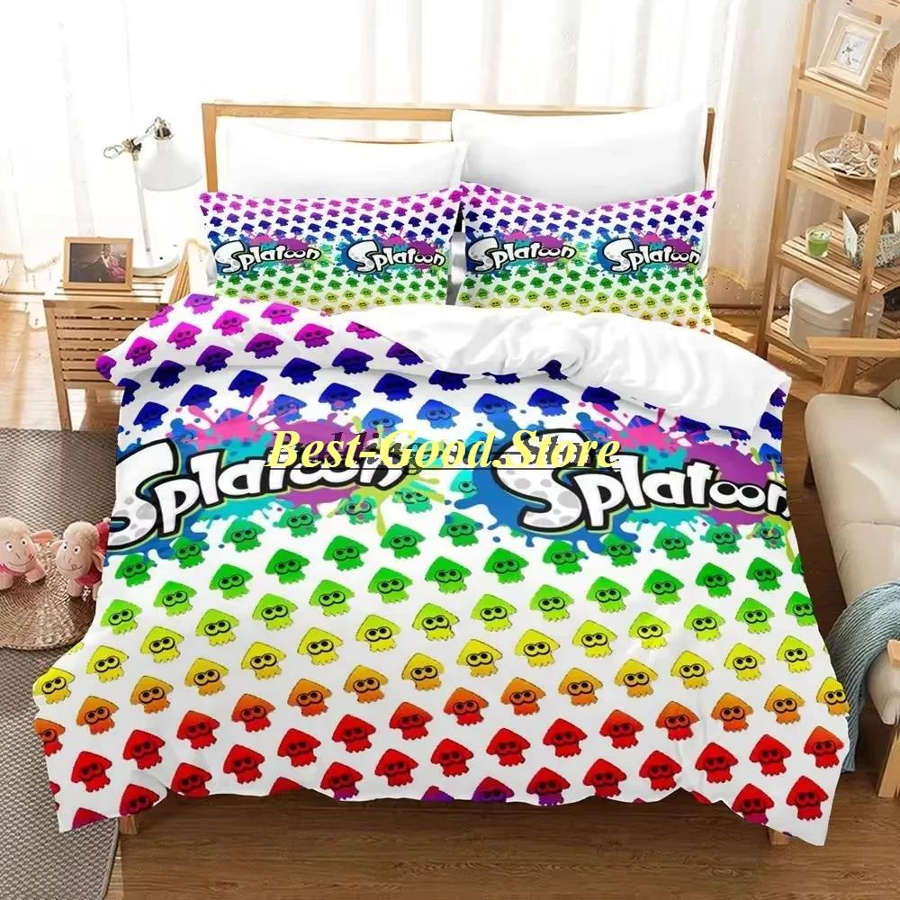 Splatoon 3 Inkling Kałamarnica Zestaw Pościeli Pojedynczy Bliźniak Pełny Queen King Size Zestaw do Łóżka Aldult Kid Sypialnia Zestawy Poszwy na Kołdrę Zestaw Prześcieradła