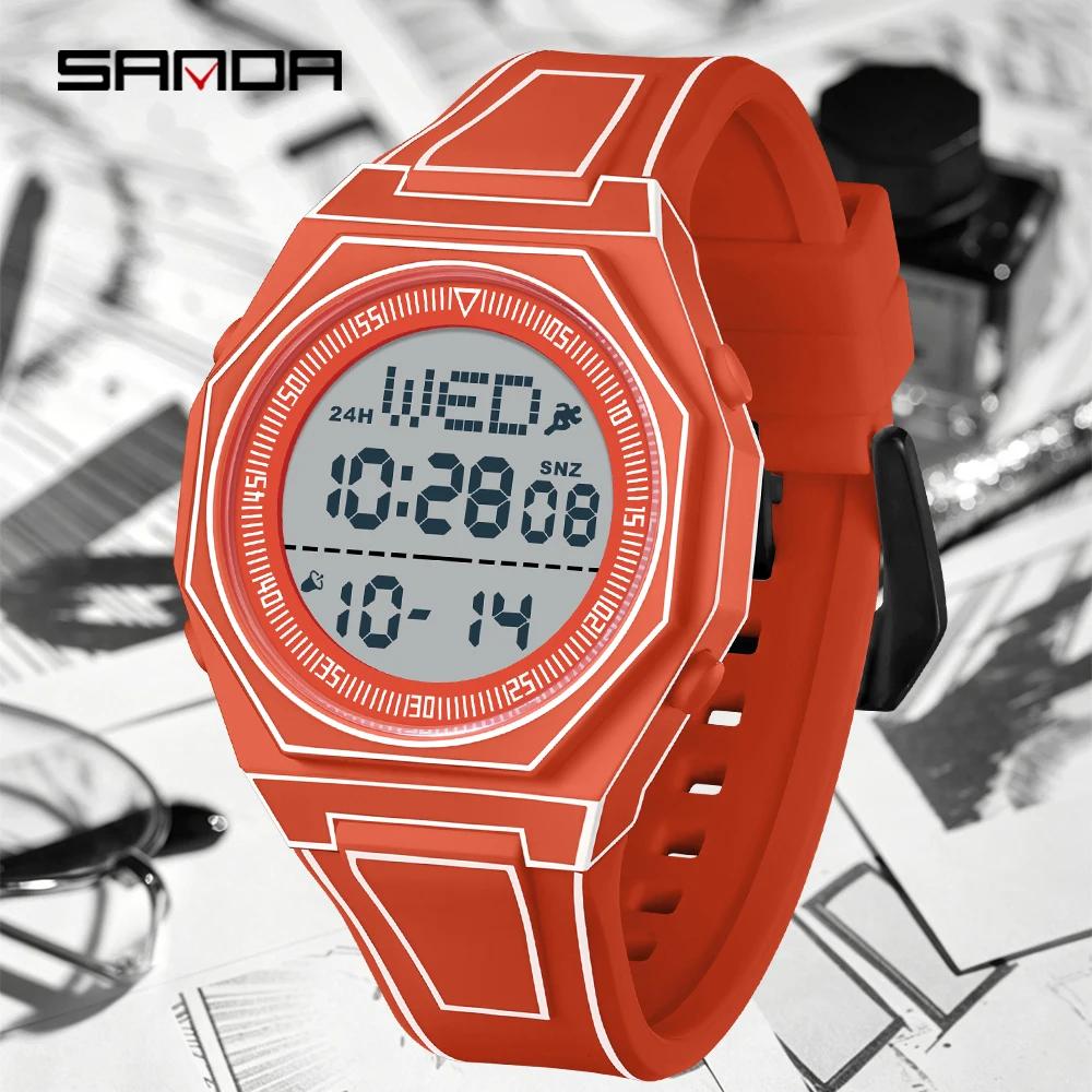 SANDA Men's and Women's Sports Electronic Watch Multi functional 5ATM Waterproof Colorful Night Light Alarm Clock Timing