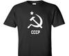 CCCP White Logo T-Shirt SOVIET RUSSIA 80s KGB POLITICAL Black Cotton Shirt S-5XL