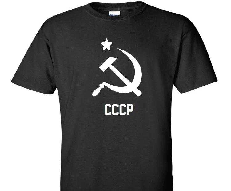 CCCP White Logo T-Shirt SOVIET RUSSIA 80s KGB POLITICAL Black Cotton Shirt S-5XL 2XL