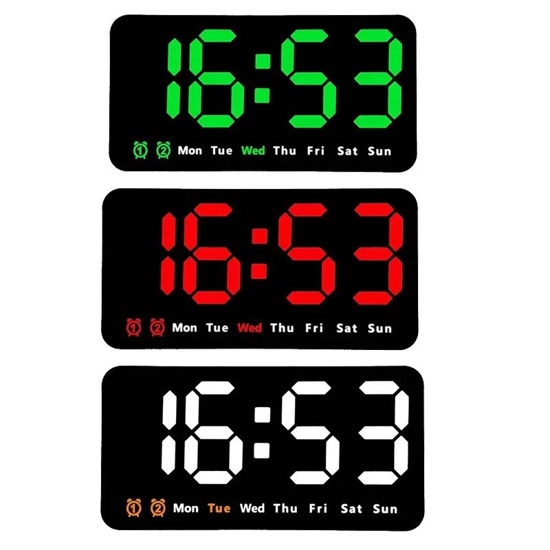 Electronic Wall Clock Temperature Date Table Clock Wall-mounted Dual Alarms Digital LED Clocks for Home Bedroom Voice Control