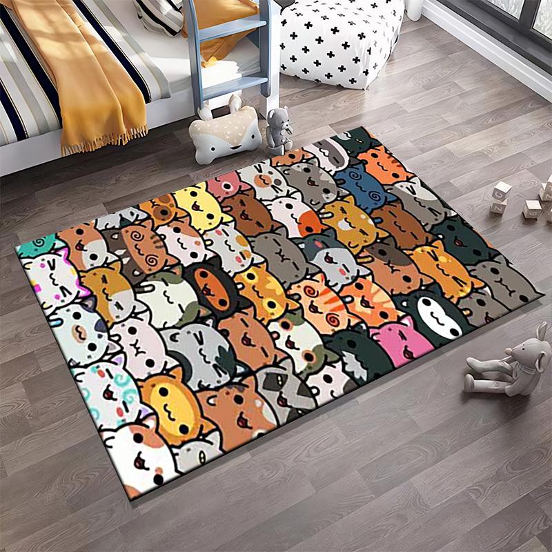 Colorful Cartoon Cat Pattern Carpet - Cute Animal Design for Home Decor Suitable for use as an anti-slip for room and bedroom sofas