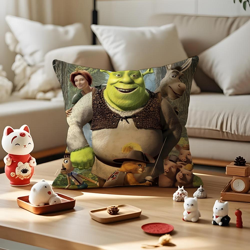 Cartoon S-Shreks Cute Funny Cushion Cover Silky Short Plush With Invisible Zipper Dustproof Sofa Pillow Cover For Home Decor