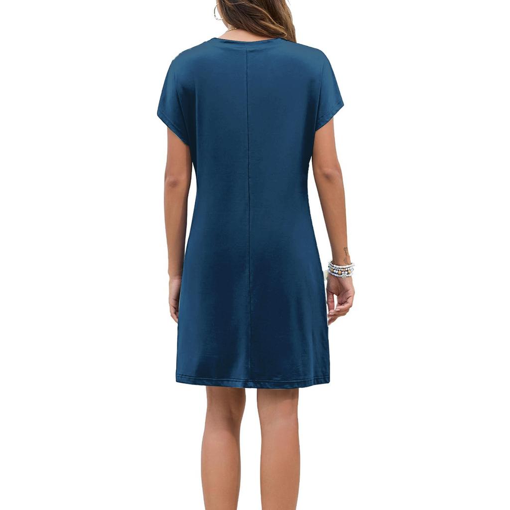 Women's Fashion Casual Summer Color Short Sleeve Round Neck Loose Dress