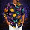 Men's Casual Long Sleeve Shirt with Halloween Print for Spring and Fall