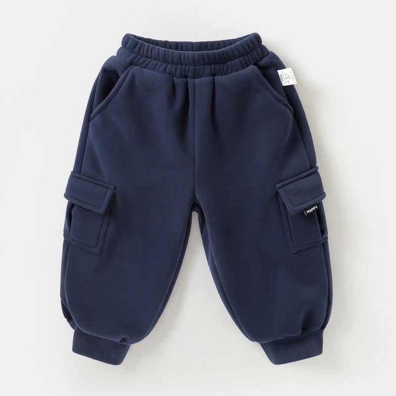 Right European Style Boys  Casual Fleece-Lined Thickened Sweatpants Winter Wear 2025 New Children s Toddler Pants Navy blue 140cm