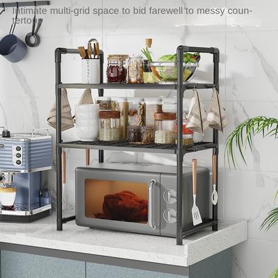 Drilling-free Microwave Stand Countertop Kitchen Shelf CounterTop Rack Heavy Duty Utility Storage Shelf with Hook Adjustable
