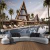 Beautiful Seaside Courtyard Landscape Tapestry Wall Hanging Room Wall Decoration Living Room and Bedroom Background Poster