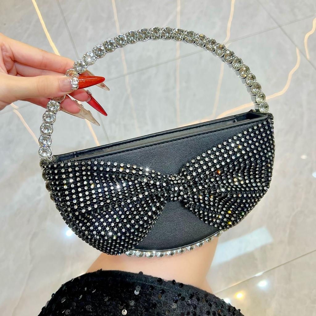 Diamond bow bag, celebrity dinner bag, fashion handbag, high-end light luxury banquet messenger women's bag