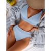 European and American High-waisted Bikini Small Pit Strip Swimsuit Women's Solid Color Sexy Split Swimsuit