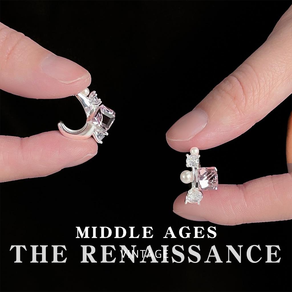 Super Flash~ Geometric Sugar Cube Pink Crystal Zircon Stud Earrings Light Luxury Sweet Style Earrings Earrings