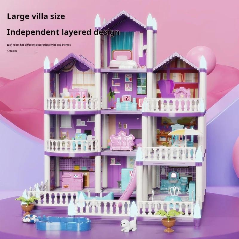 Large Doll House Assembly Villa House 3D Diy Dream Princess Castle Villa Assembly Doll House Set Toy Girl Pretend Family Toy