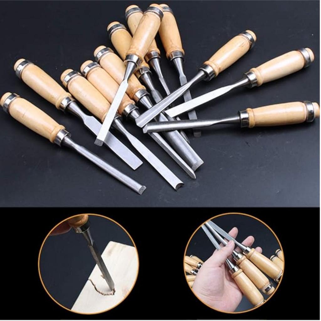 12pcs Professional Wood Carving Sharp Hand Chisel, Woodworking Gouges for Beginners Hobbyists and Professionals with Black Case