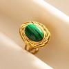Green Striped Stone Vintage Gold Color Stainless Steel Open Adjustable Rings For Women Men Accessories Finger Jewelry Sun Flower