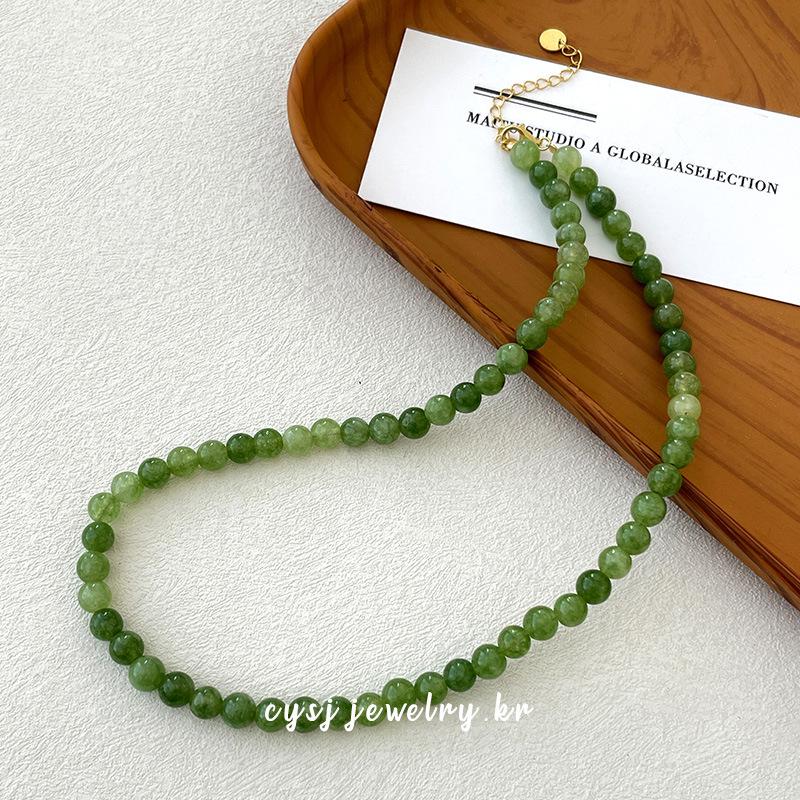 Cui Yan Sterling Silver Green Agate Beaded Necklace for Women - Brightening Spring/Summer Clavicle Chain