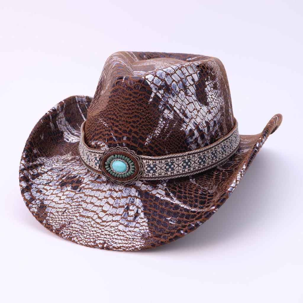 Vintage Western Cowboyhut Party Orgie Krokodil-Imitation Hut Damen Premium Zylinder Großer Rand