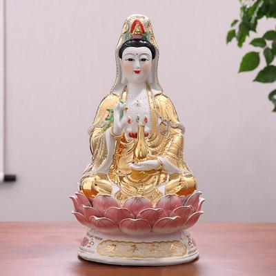 Zehntausend Perlen Guanyin Bodhisattva auf Lotus Keramikstatue - Südchinesisches Meer Hausandachtsornament