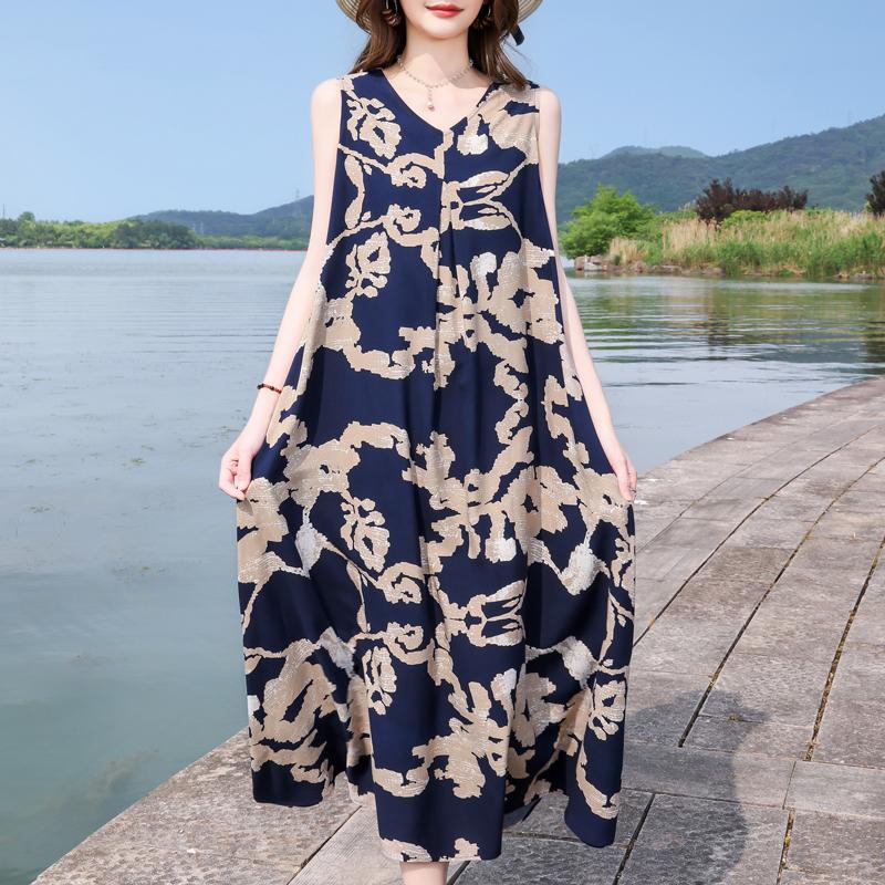 Women s Plus Size Boho Print Sleeveless Maxi Dress, V-Neck Loose Summer Dress XL