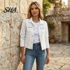 Women Jean Jacket Women's Long Sleeve Cropped Denim Jacket, Button Down Lapel Jeans Coat with Pockets, Fall Spring Lightweight Outerwear