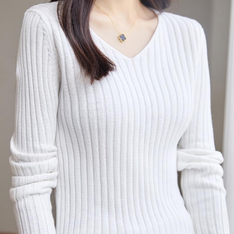 Autumn New Long Sleeve Casual Knitted Base Sweater Women Winter Solid Elegant V-neck Pullover Women Sweaters Slim Fit Fashion Office Lady Jumper 25033