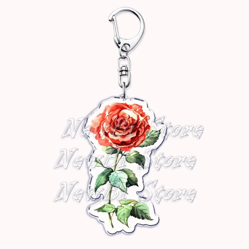 Romantic Pink Rose Flower Keychains Sunflower Red Love Keyring for Accessories Bag Key Chain Ring Jewelry Lovers Friends Gift