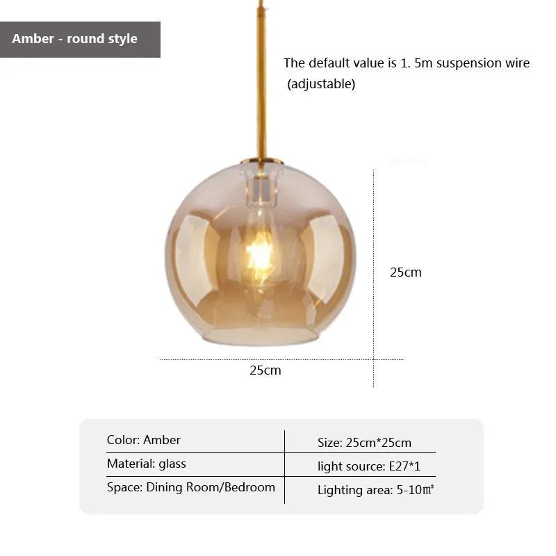 Nordic Glass Pendant Light LED Minimalist Round Amber Living Room Decor Hanging Lamp Bedroom Dining Room Indoor Fixtures Lusture