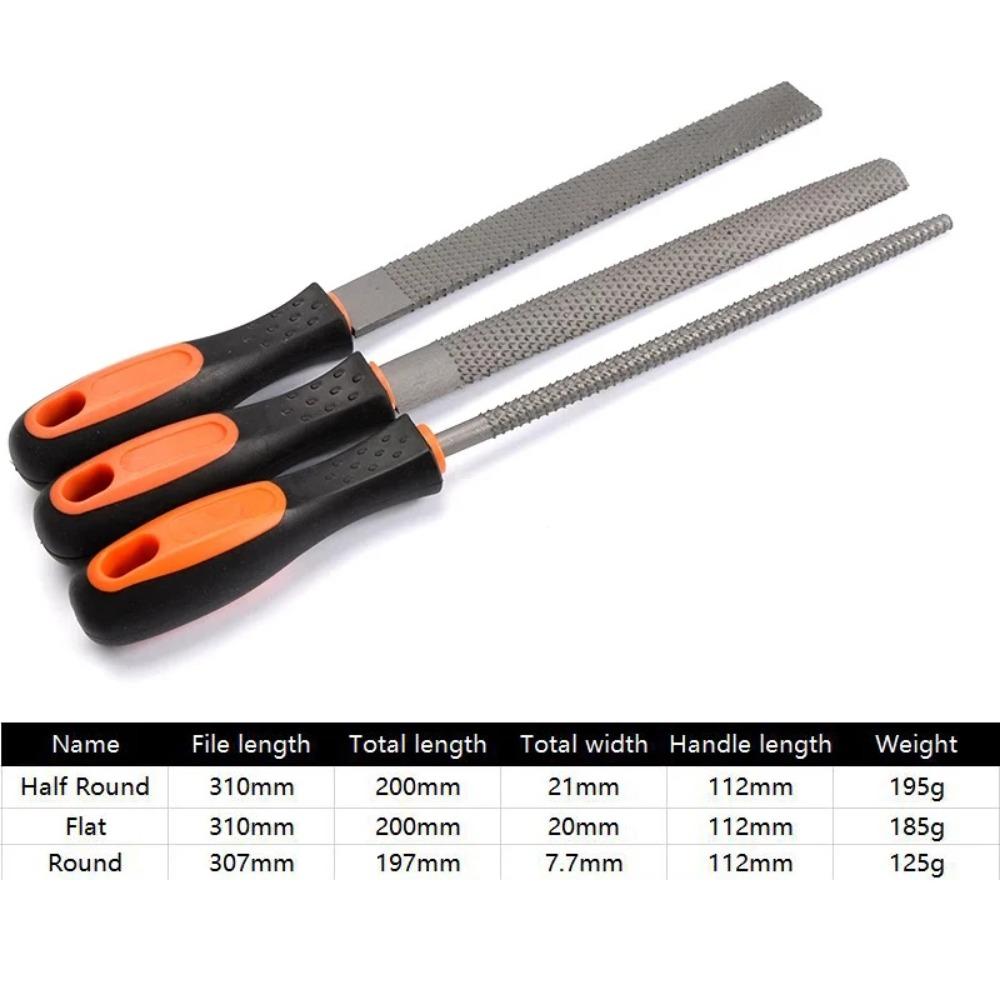 8" Wood Rasp Files Coarse-Teeth Woodworking Filing Round Flat Half-Round File