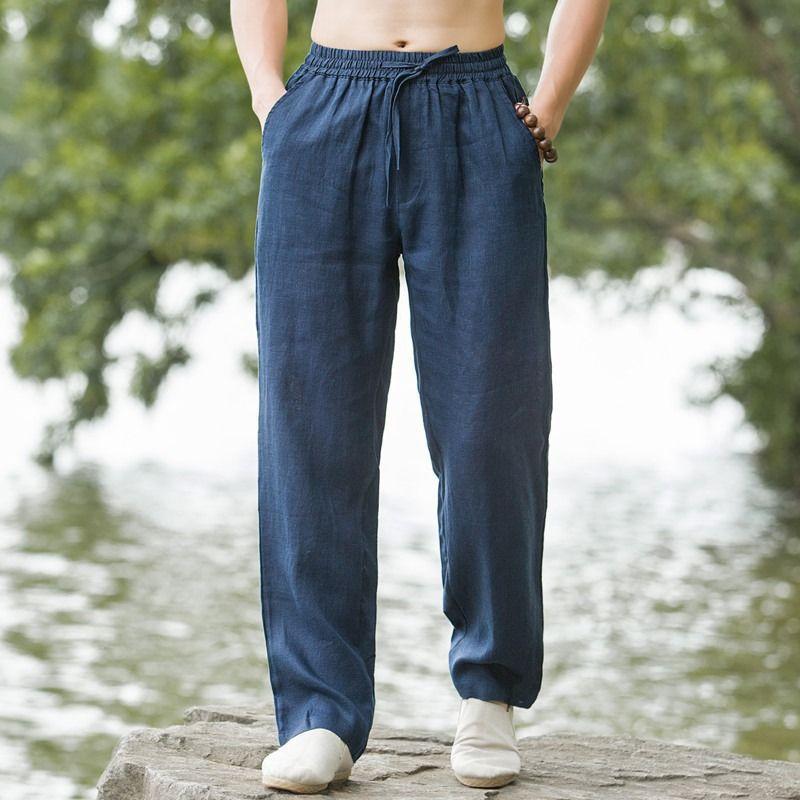 Summer New Chinese Style Men's Solid Color Loose Cotton Linen Wide-leg Trousers Large Size Casual Thin Straight Pants
