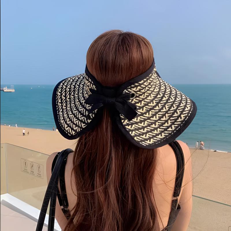 Big Brim Visor Cap Women'S Outdoor Collapsible Straw Hat Summer Empty Top Hats Sun Protection Beach Hats