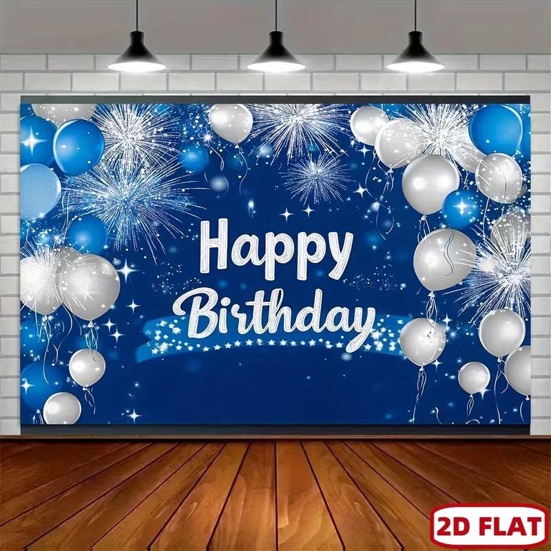 2D Masculine Blue Silver Birthday Backdrop with Firework Pattern Background