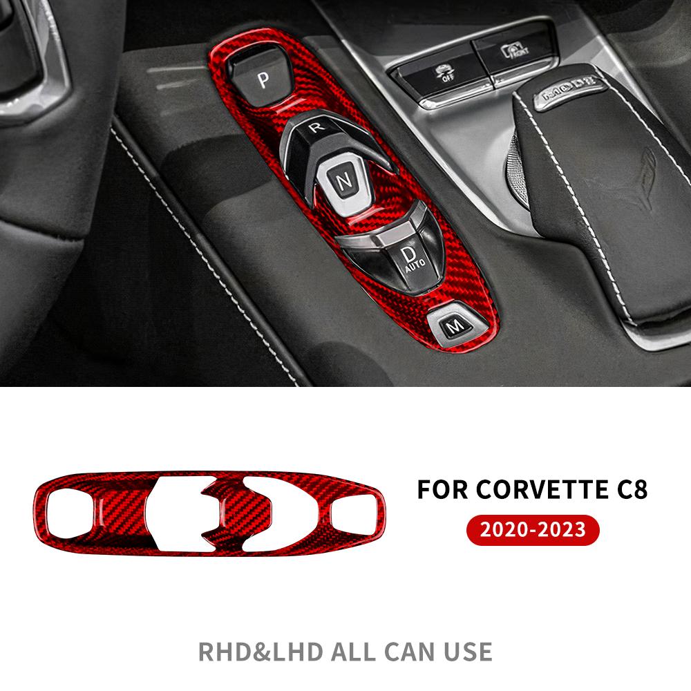 Skutečné pevné uhlíkové vlákno Pro Chevrolet Corvette C8 2020 2025 2025 2025 Samolepka na tlačítko řadicí páky konzole auta Příslušenství