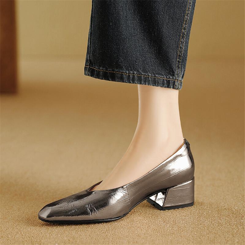 Fashion New Spring/summer Genuine Leather Shallow Shoes for Women Fashion Round Toe Women Pumps Breathable Chunky Heel Shoes Women