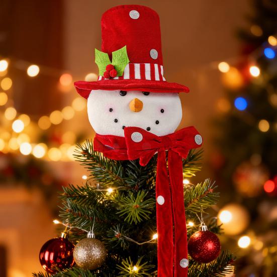 Christmas Tree Topper Snowman Festive Decoration with Scarf Hat Eye-Catching Holiday Decor Party Essential